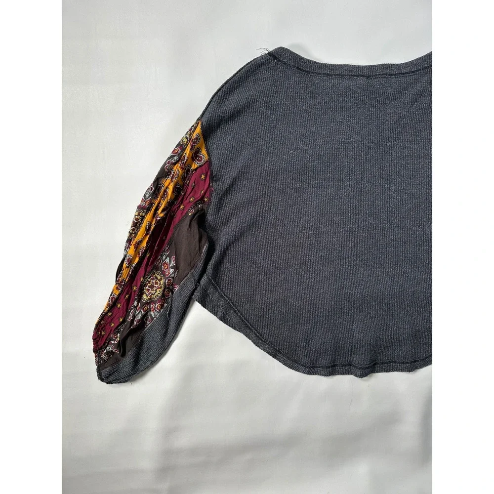 Free People We The Free Patchwork Sleeve Waffle Knit Top Women's Small Petite